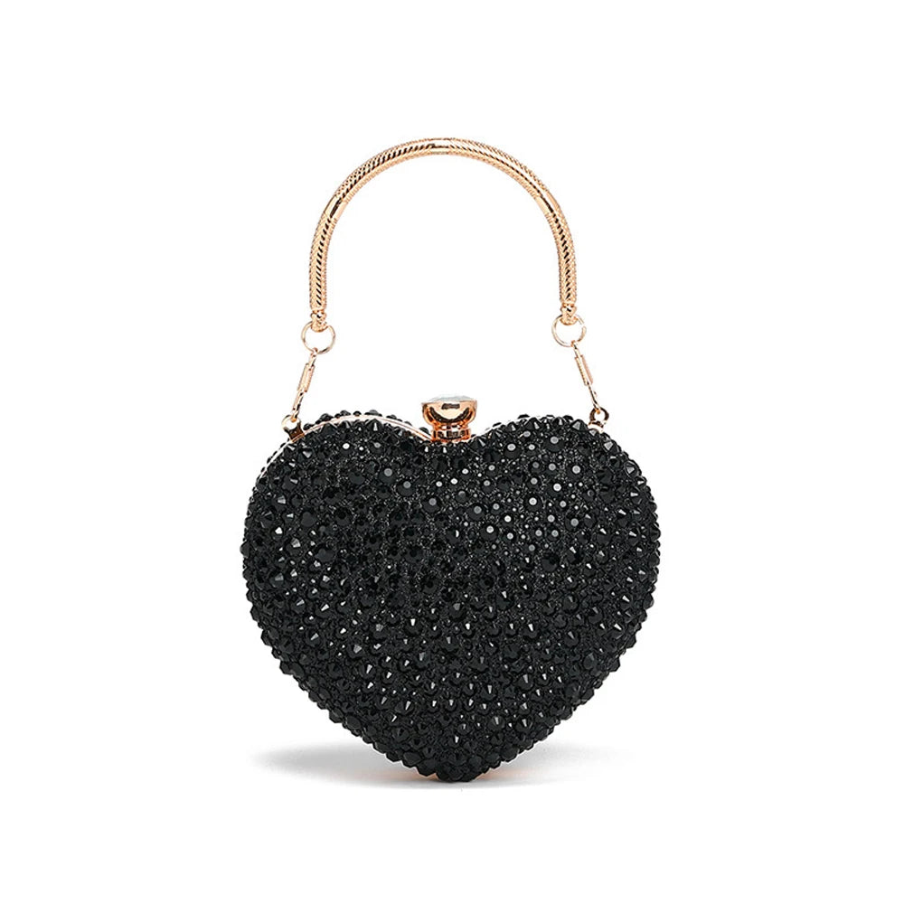 Luxury Diamond Inlay Heart Shape Crystal Clutch Purse | OWNLUXE