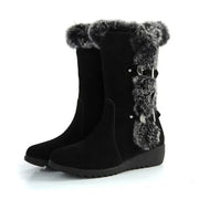 Women’s Faux Fur Slip-On Winter Snow Boots, Mid-Calf