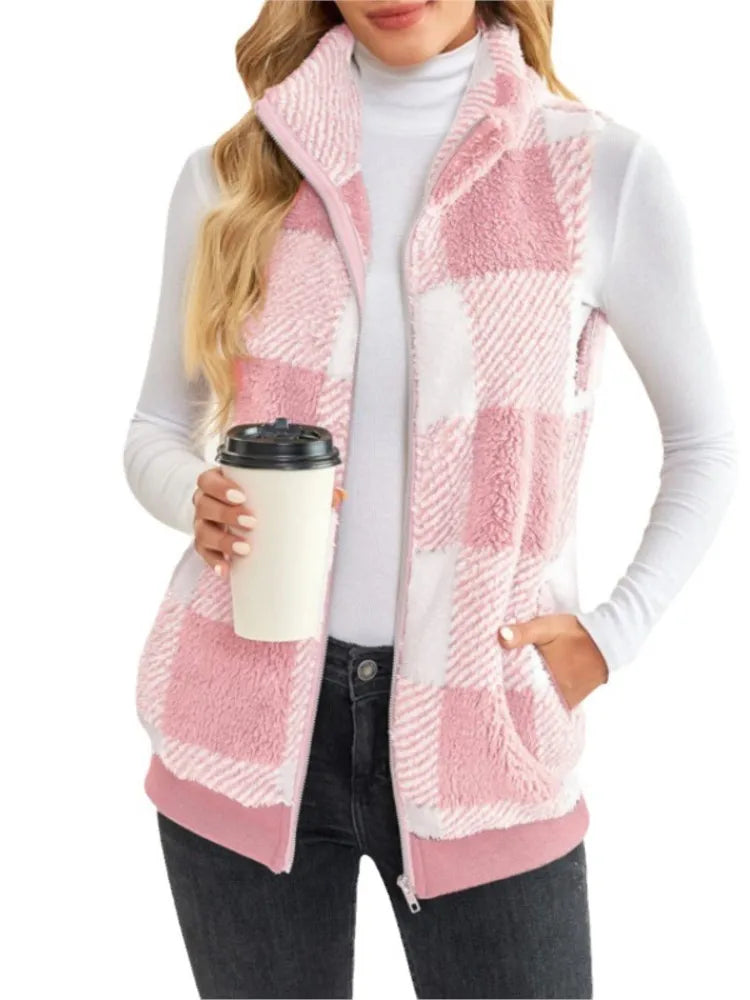 Plaid Vest Pocket Sleeveless Coat | OWNLUXE