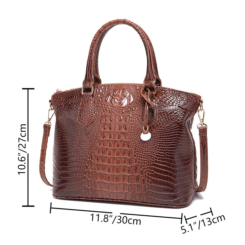 Crocodile Embossed Leather Handbag - Classic Shoulder Bag