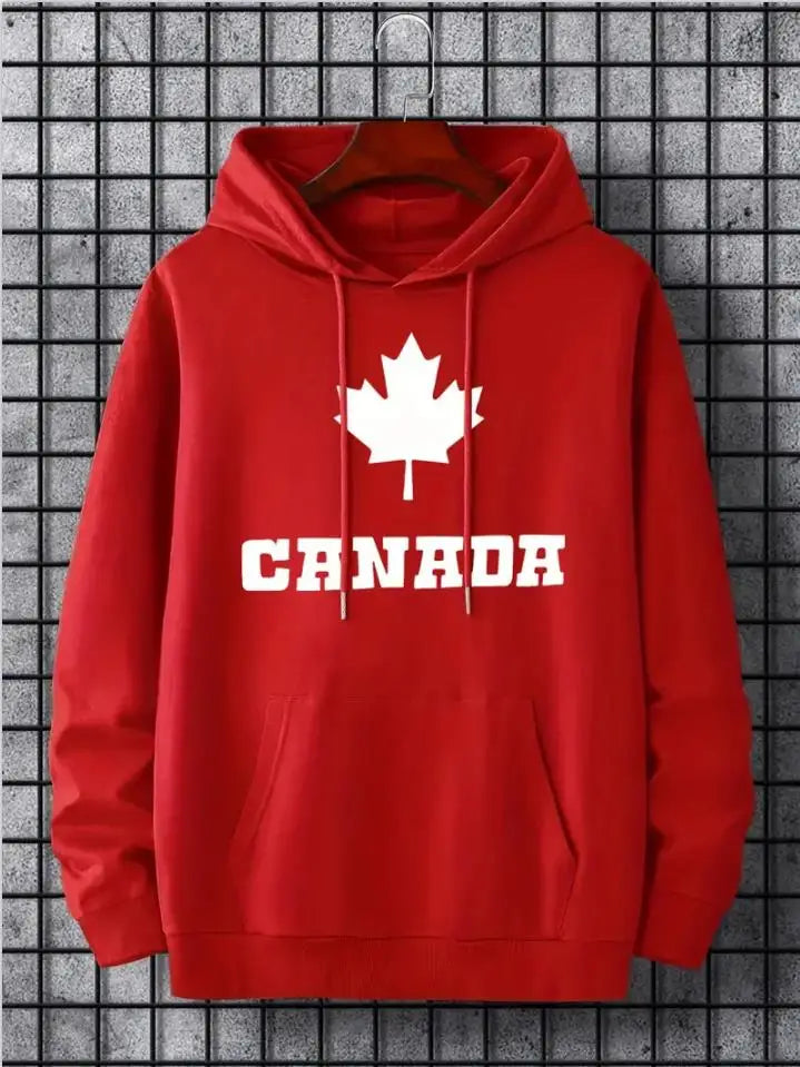 Maple Leaf Canada Print Hoodie – Pullover Sweatshirt with Kangaroo Pocket