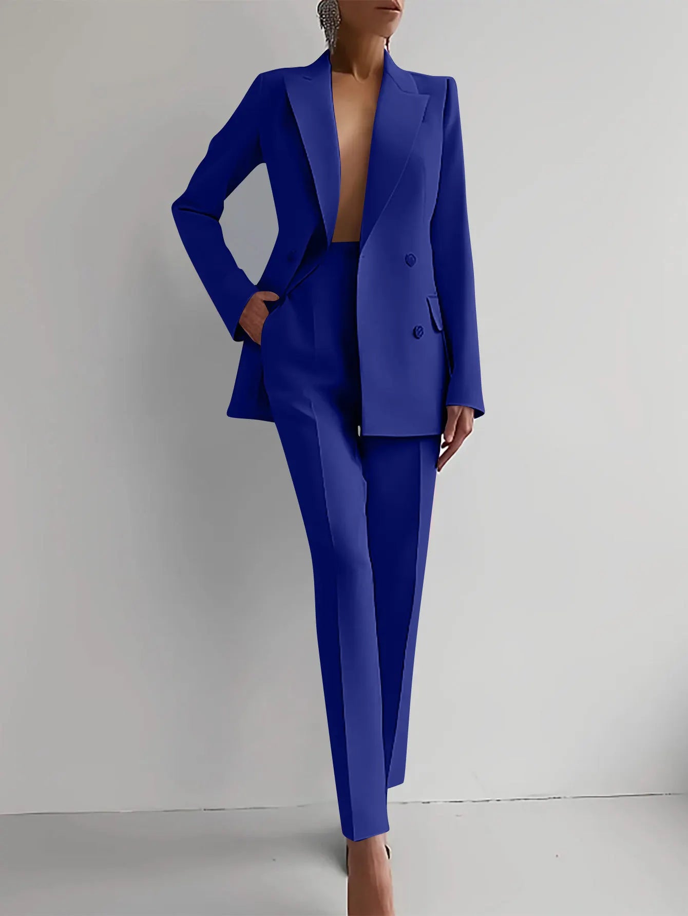 ✨ Women's Slim-Fit 2-Piece Casual Set – Double-Breasted Blazer & Pencil Pants | Ensemble 2 pièces ajusté pour femme – Blazer croisé et pantalon crayon