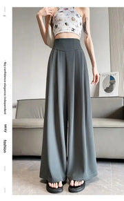 Women's High Waist Wide Leg Suit Pants - Straight Cut Floor Length Trousers