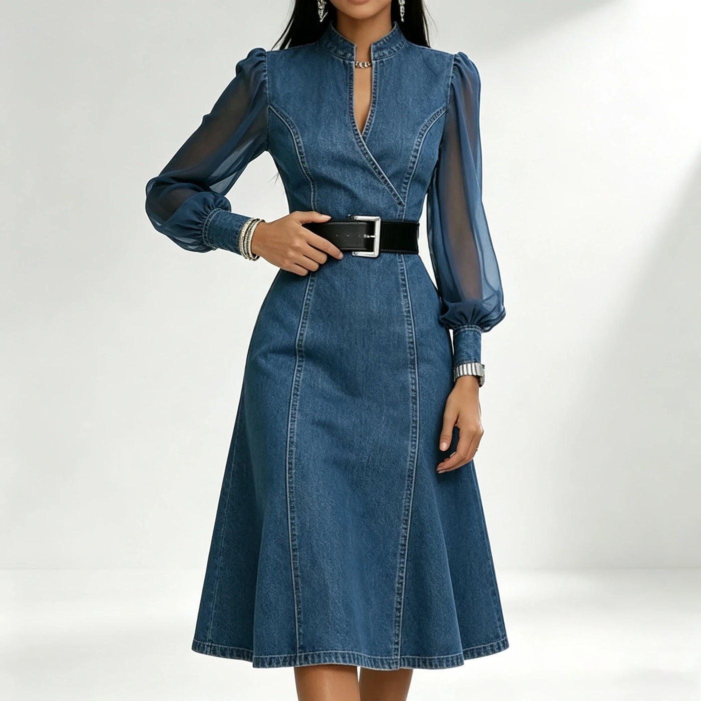 Maxi Denim A-Line Dress | OWNLUXE