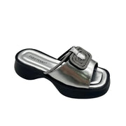Women’s Mid Heel Slide Sandals – Cushioned Mixed-Color