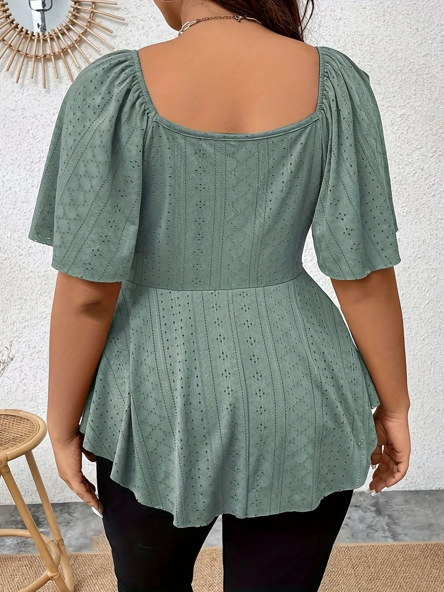 V-Neck Extended-Size Relaxed-Fit Office Blouse | OWNLUXE