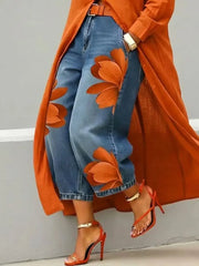 Floral High-Waist Relaxed-Fit Cropped Jeans | OWNLUXE