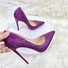 Purple Embossed Crocodile Effect Women Pointy Toe Slip Pumps | OWNLUXE