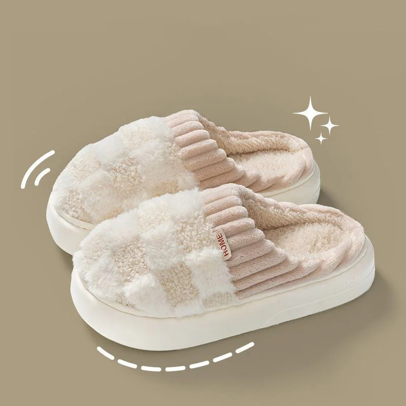 Couple Winter Plaid Slippers – Warm Fluffy Indoor Slides