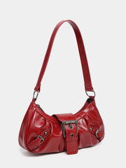 Patent Leather Saddle Bag – Retro Moto Shoulder Purse with Rivet Details