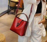 Spacious Cowhide Leather Bucket Bag | OWNLUXE