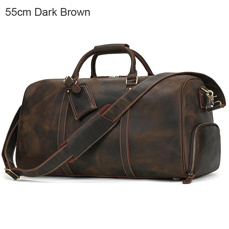 Vintage Leather Travel Duffle Bag – 100% Genuine Cowhide with Laptop Compartment