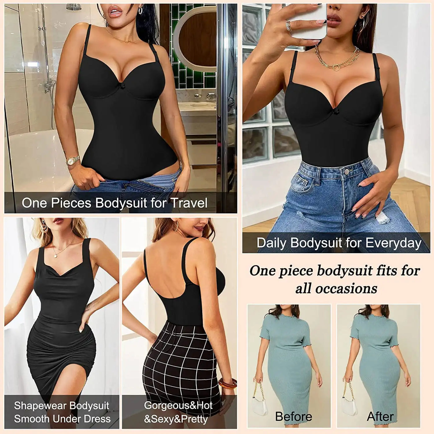V-Neck Shapewear Bodysuit - Medium Control Tummy Shaper for Women