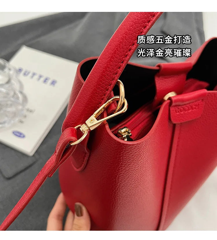 PU Leather Bucket Bag (Red) | OWNLUXE