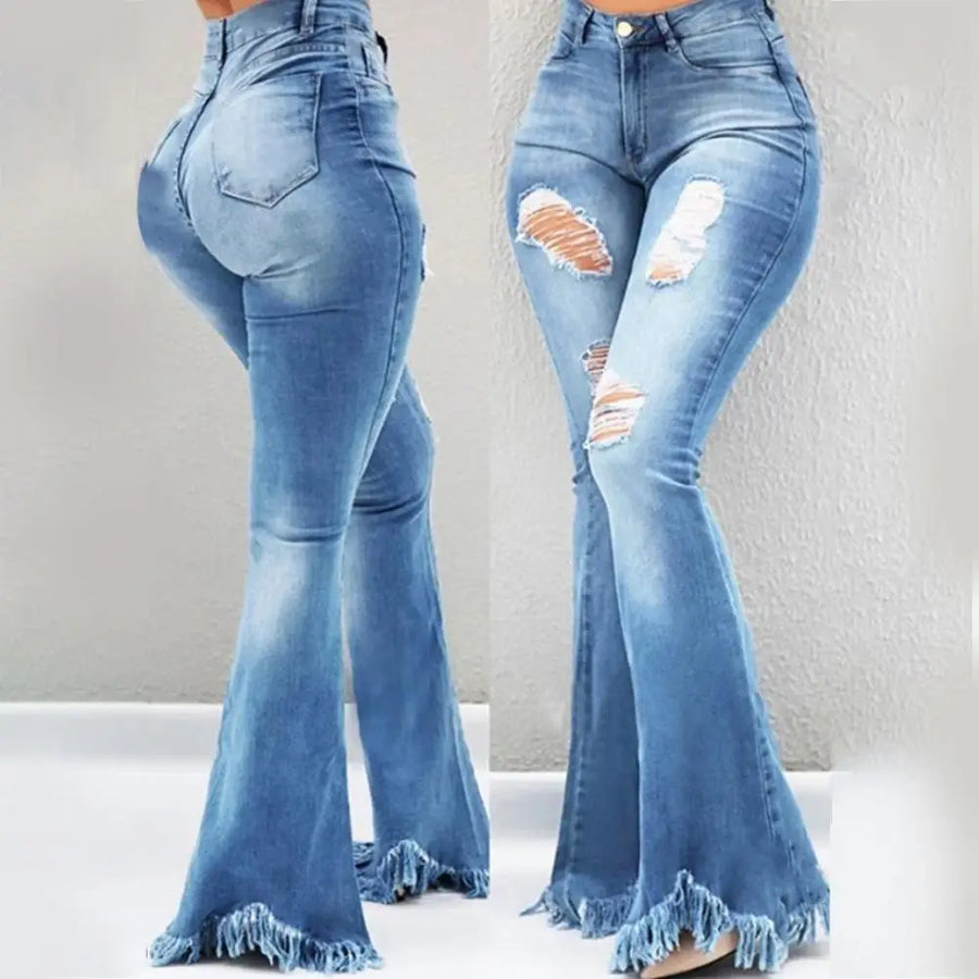 High-Waist Denim Flared Pocket Jeans | OWNLUXE