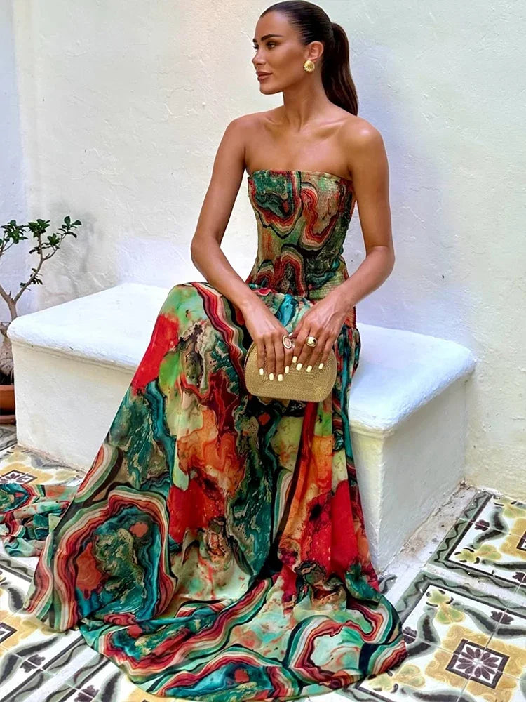 Strapless Pleated Maxi Dress | OWNLUXE