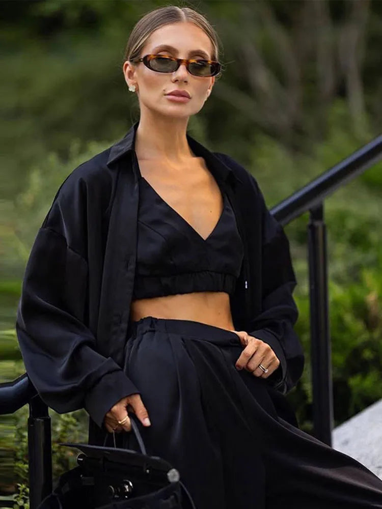 High-Waist Silk Three-Piece Lounge Set – Shop at OWNLUXE