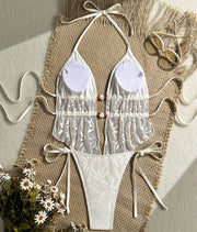 Halter Cutout Lace Tankini Set | OWNLUXE