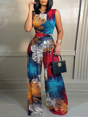 Wide-Leg Printed Sleeveless Jumpsuit | OWNLUXE