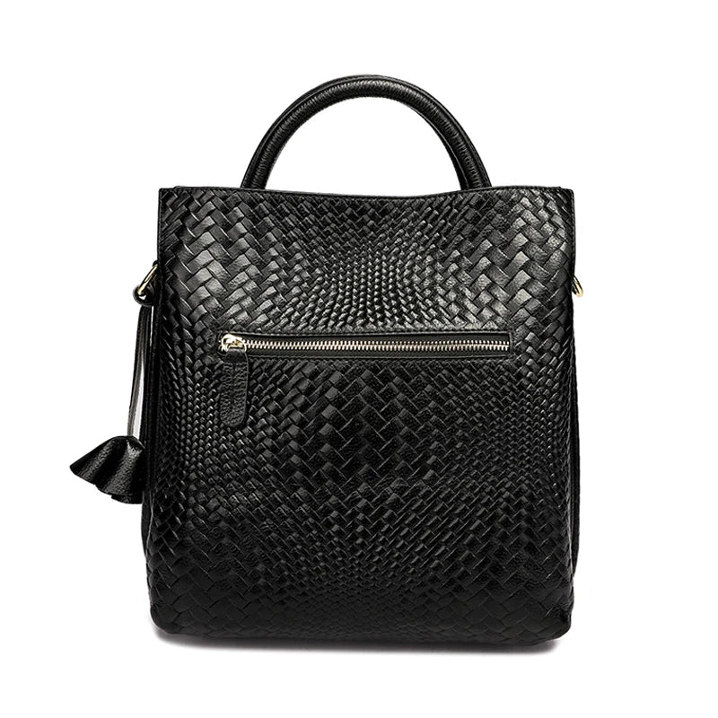 Cowhide Leather Woven Handbag | OWNLUXE