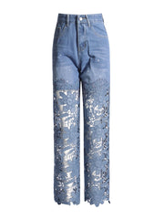 VGH Hollow Out Denim Pants - High Waist Slimming Trousers