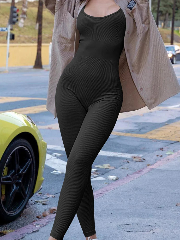 Shapewear Jumpsuit for Women – Ribbed Sleeveless Yoga Romper
