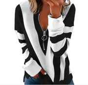 Autumn Winter Striped Blouse - V-Neck Long Sleeve Shirt