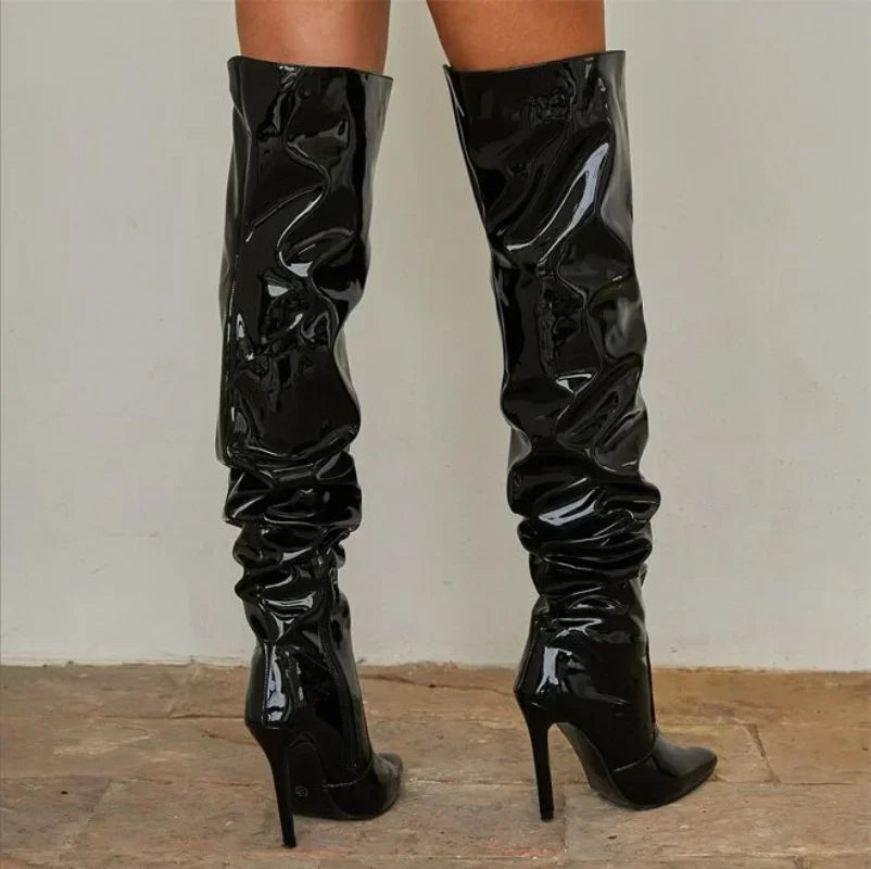 Over-the-Knee Winter High Heel Boots with Fleece Lining