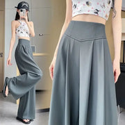 Women's High Waist Wide Leg Suit Pants - Straight Cut Floor Length Trousers
