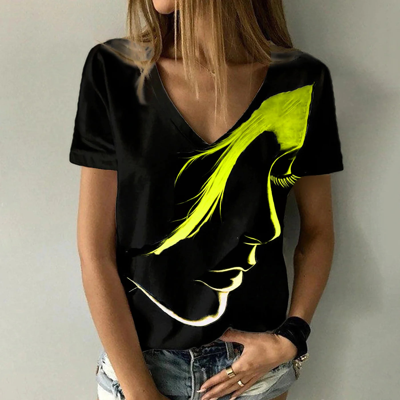 Digital Print V-Neck T-Shirt – Lightweight Summer Tee