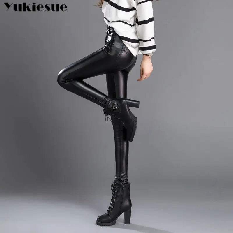 Faux Leather Leggings – High Waist Shiny Stretch