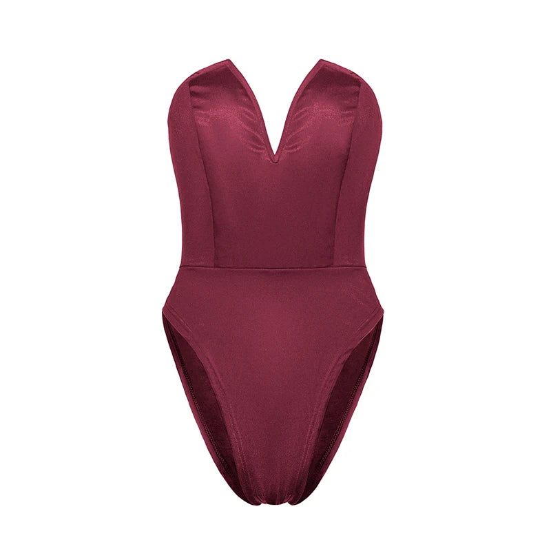 Deep V Neck Bodysuit Shapewear - Thong Waist Shaper with Underwire