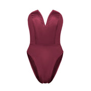 Deep V Neck Bodysuit Shapewear - Thong Waist Shaper with Underwire
