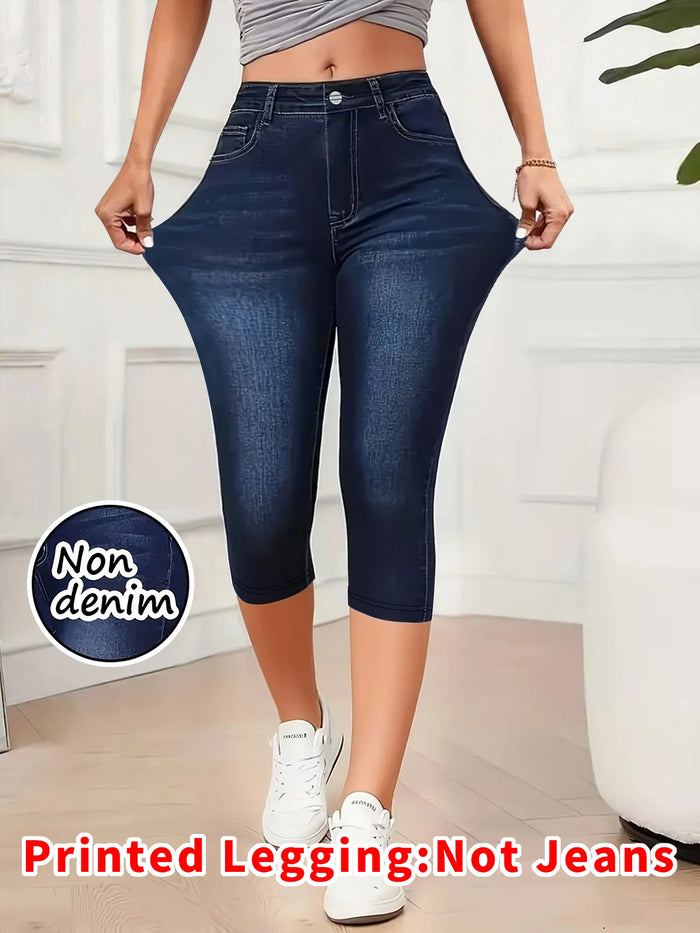 Printed Denim Leggings | OWNLUXE