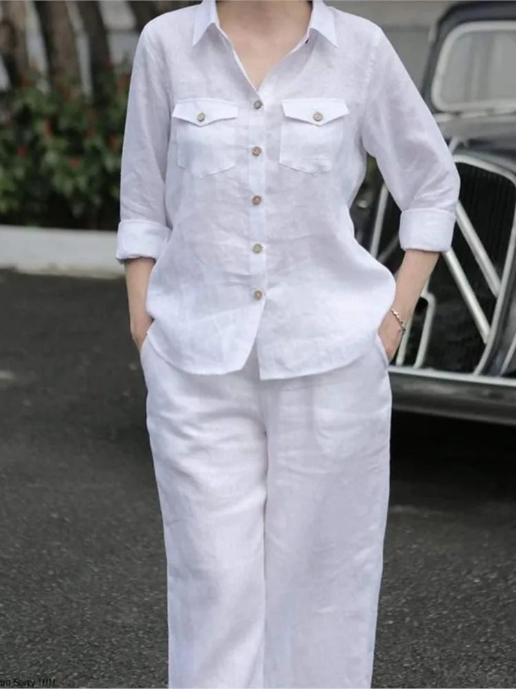 🌈 Women's Wide-Leg Set with Turn-Down Collar – Versatile Style for All Seasons 🌈 Ensemble femme à jambes larges avec col rabattu – Style polyvalent pour toutes les saisons