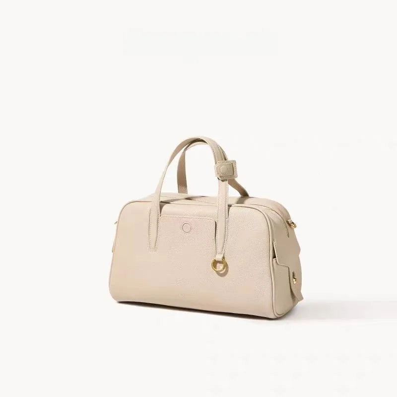 Split Leather Boston Bowling Bag - Compact Travel Crossbody Shoulder Bag | OWNLUXE