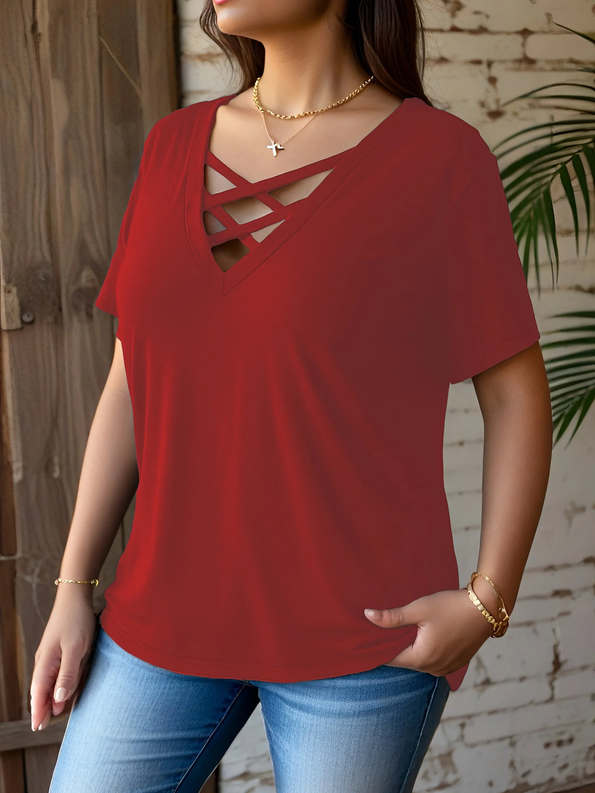Women's Short Sleeve V-Neck Plus-Size T-Shirt – Shop at OWNLUXE