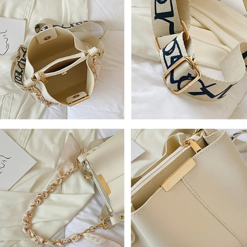 Chain Bucket Bag with Ribbon Detail - Large Capacity Crossbody | OWNLUXE
