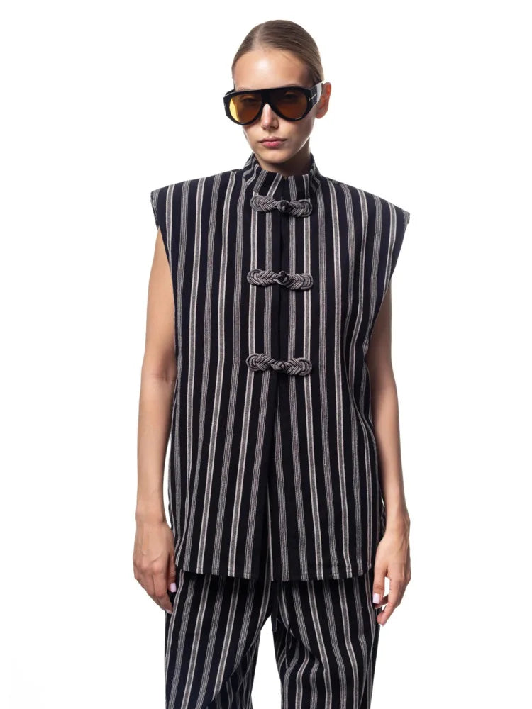 Women's Wide Leg Sleeveless Striped Pants | OWNLUXE
