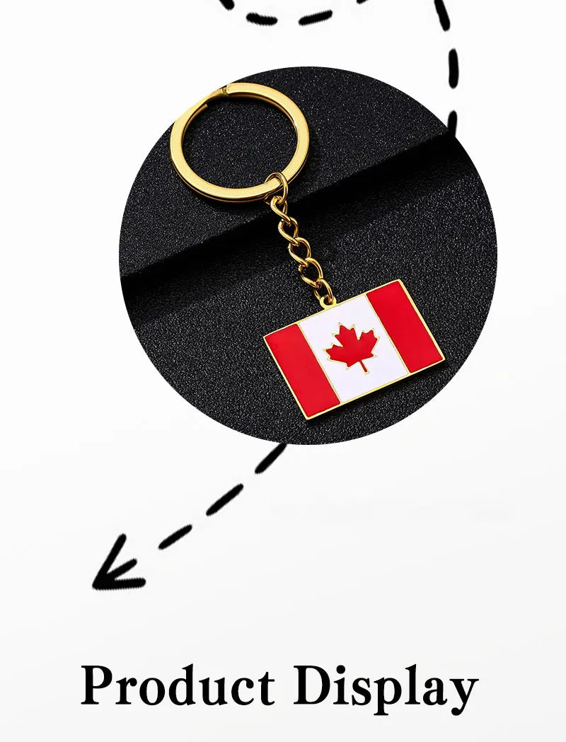 Canada Flag Themed Keychain - Stainless Steel Oil-Drop Pendant Unisex Accessory