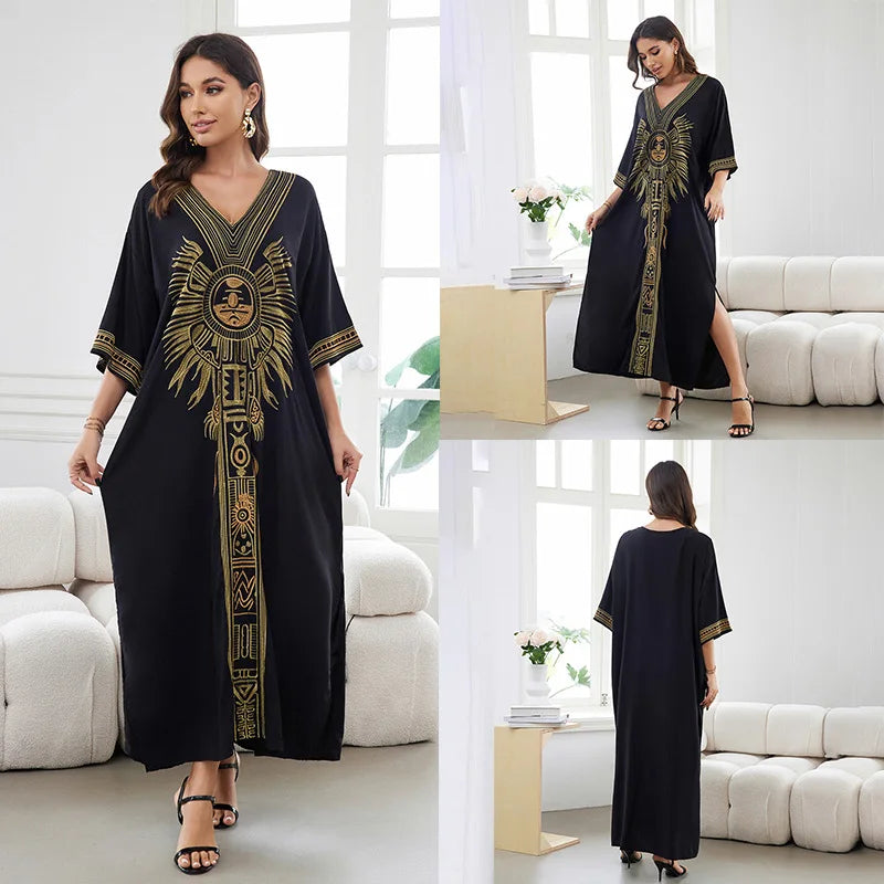 Embroidered V-Neck Short-Sleeve Swim Cover-Up | OWNLUXE