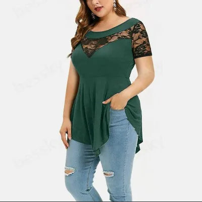 Lace Hollow‑Out Tee – Breathable Stretch Summer Top