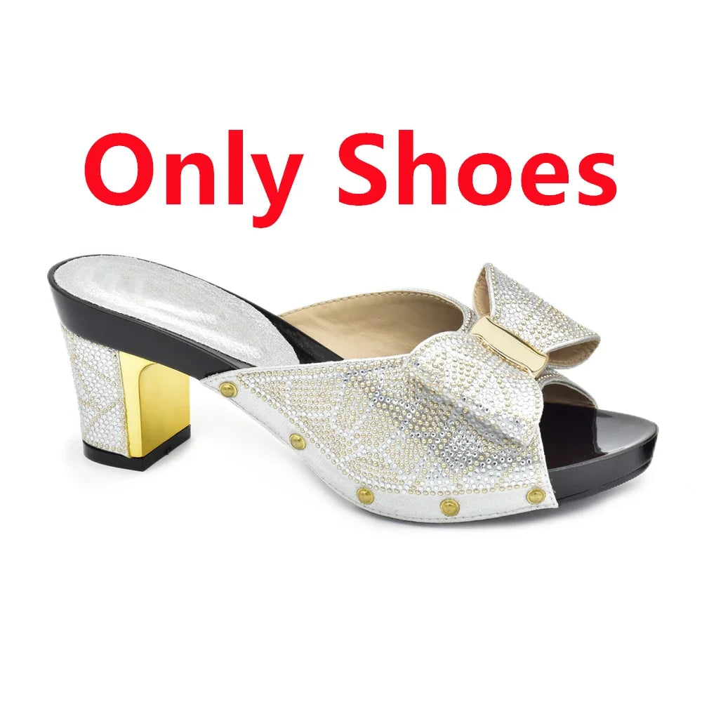 Rhinestone Shoes & Matching Bag Set - Party Wedding Heels with Purse