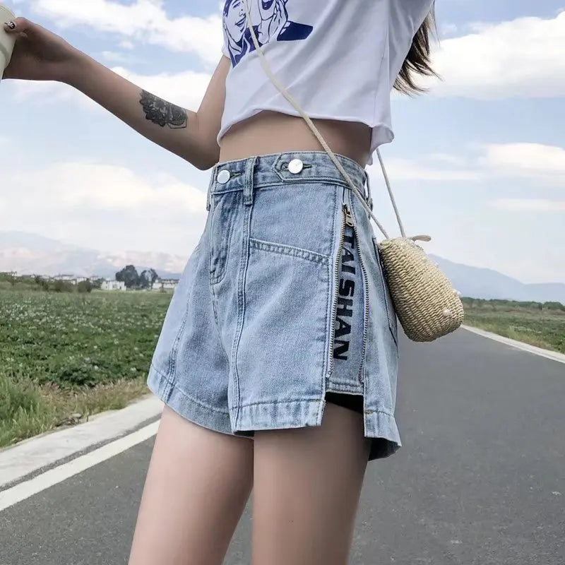 Denim High-Waist A-Line Relaxed-Fit Shorts | OWNLUXE