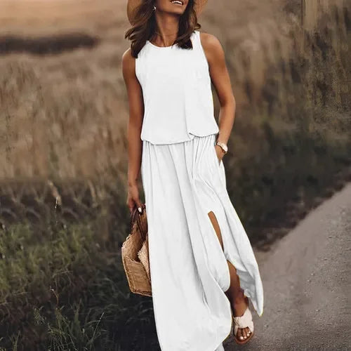 Loose Fit Summer Mini Dress – Sleeveless Above Knee Style