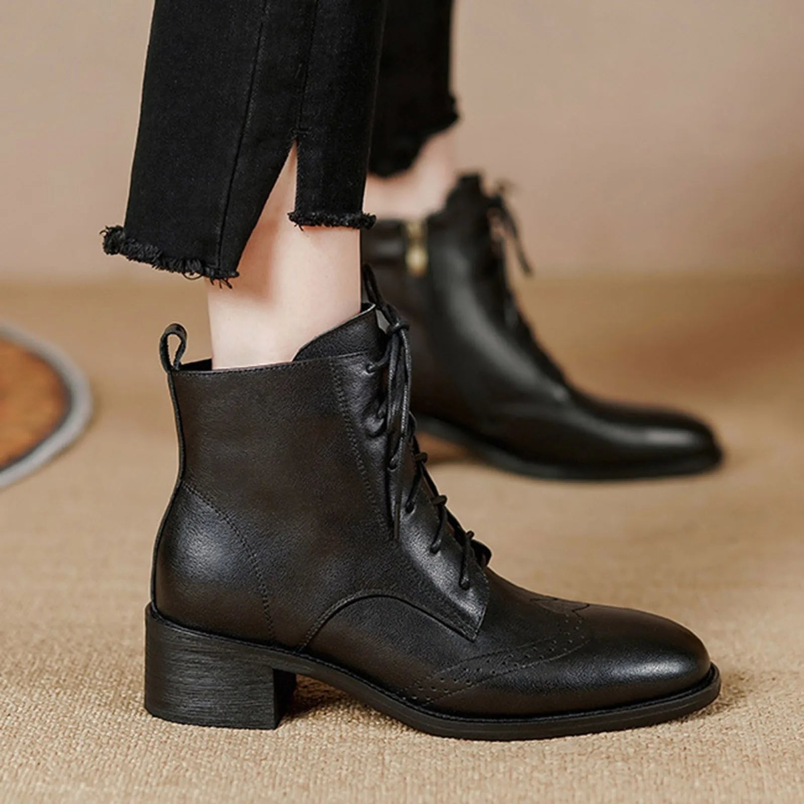 Sexy Canvas Motorcycle Boots – Ankle Length Animal Print Boots with Fur & Spike Heels