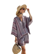 Women's Short Sleeve V-Neck Two Piece Shorts | OWNLUXE