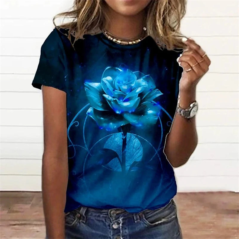 Summer Fashion Women's T-shirt 3d Floral Print Tee Large | OWNLUXE