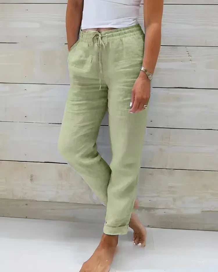 Cotton Linen High-Waist Relaxed-Fit Pants | OWNLUXE
