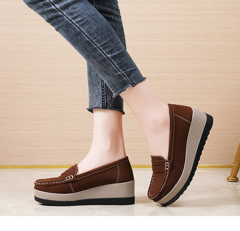 Women's Suede Platform Loafers - Slip-on Flats | OWNLUXE